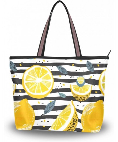 Women Tote Bags Yellow Lemon Stripe Top Handle Satchel Handbags Shoulder Bag for Shopping 20855483 $12.38 Totes