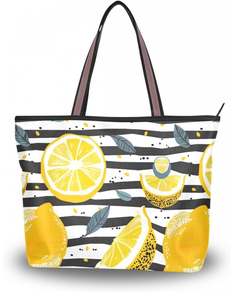 Women Tote Bags Yellow Lemon Stripe Top Handle Satchel Handbags Shoulder Bag for Shopping 20855483 $12.38 Totes