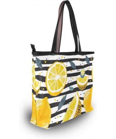 Women Tote Bags Yellow Lemon Stripe Top Handle Satchel Handbags Shoulder Bag for Shopping 20855483 $12.38 Totes