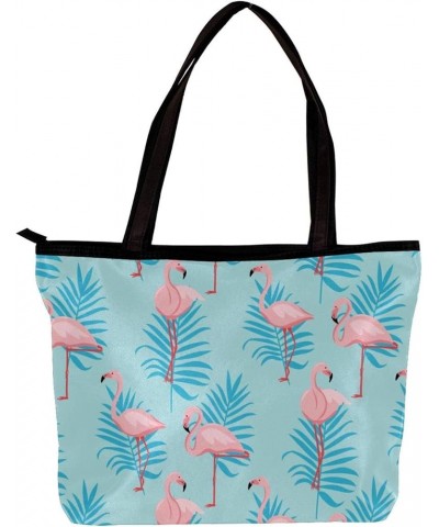 Tote Bag Shoulder Bags Pink Flamingos Rainforest Leaves Handbags for Women with Inner Pouch Blue $15.07 Shoulder Bags