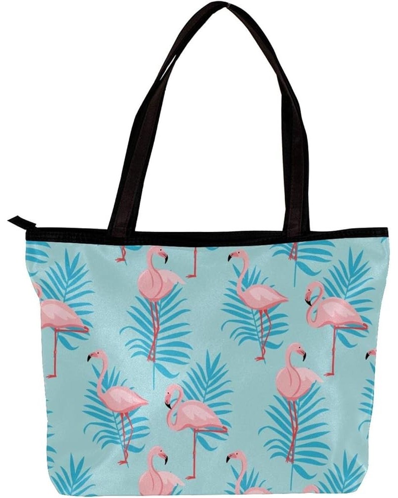 Tote Bag Shoulder Bags Pink Flamingos Rainforest Leaves Handbags for Women with Inner Pouch Blue $15.07 Shoulder Bags