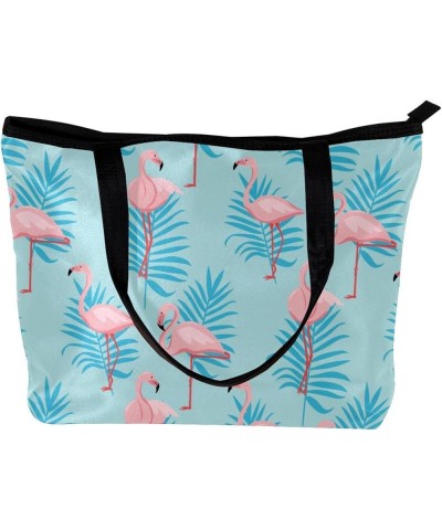 Tote Bag Shoulder Bags Pink Flamingos Rainforest Leaves Handbags for Women with Inner Pouch Blue $15.07 Shoulder Bags