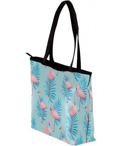 Tote Bag Shoulder Bags Pink Flamingos Rainforest Leaves Handbags for Women with Inner Pouch Blue $15.07 Shoulder Bags