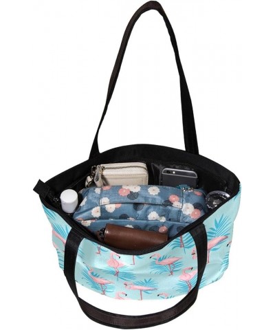 Tote Bag Shoulder Bags Pink Flamingos Rainforest Leaves Handbags for Women with Inner Pouch Blue $15.07 Shoulder Bags