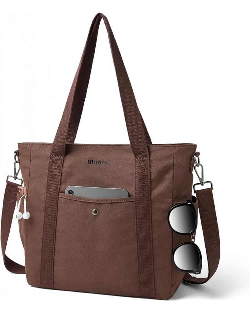 Canvas Tote Bag For Women Medium Work Totes Travel Crossbody Gym Beach Bag With Zipper Pockets Hobo Shoulder Bag Coffee $13.9...