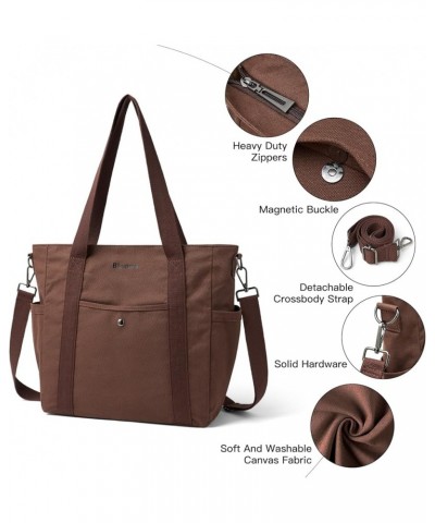 Canvas Tote Bag For Women Medium Work Totes Travel Crossbody Gym Beach Bag With Zipper Pockets Hobo Shoulder Bag Coffee $13.9...