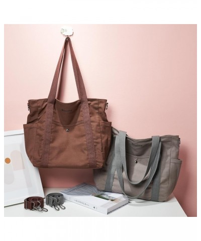 Canvas Tote Bag For Women Medium Work Totes Travel Crossbody Gym Beach Bag With Zipper Pockets Hobo Shoulder Bag Coffee $13.9...