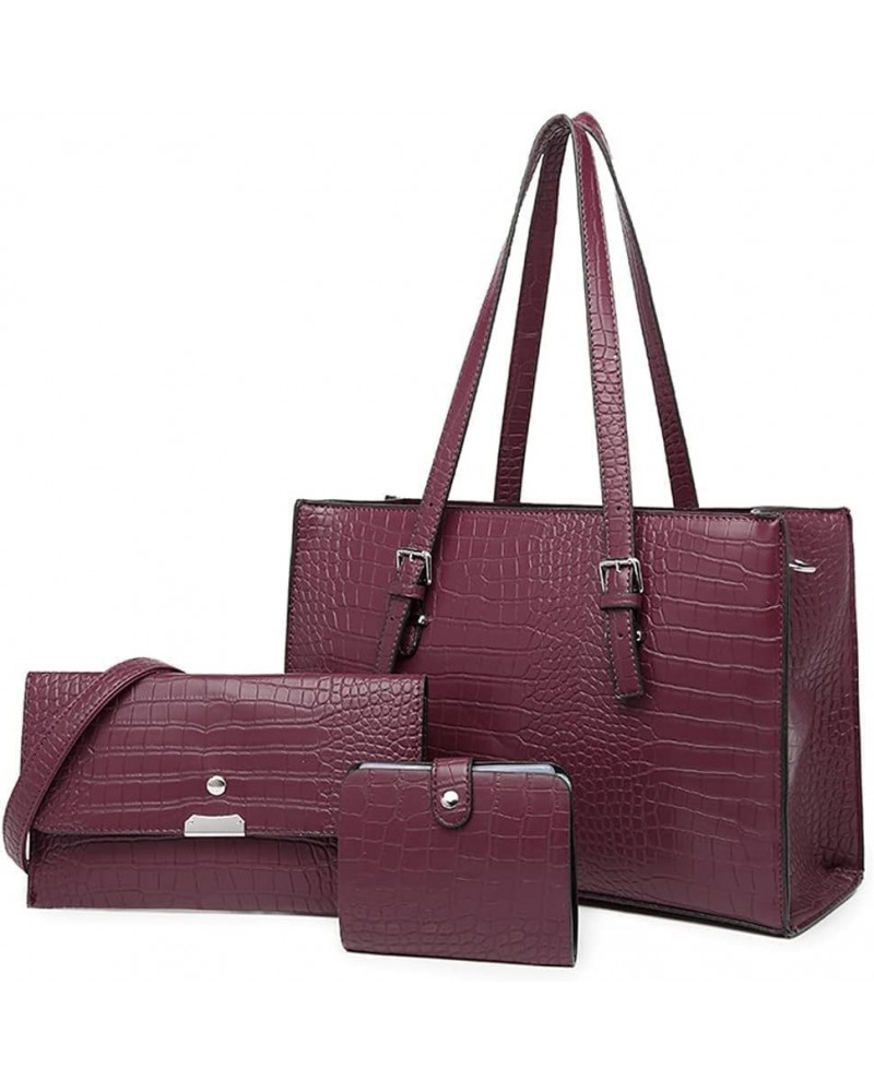 Women Handbag PU Leather Top Handle Bag Shoulder Bag Messenger Bag Wallet Card Hold 3 Pcs Set Purple $47.31 Totes