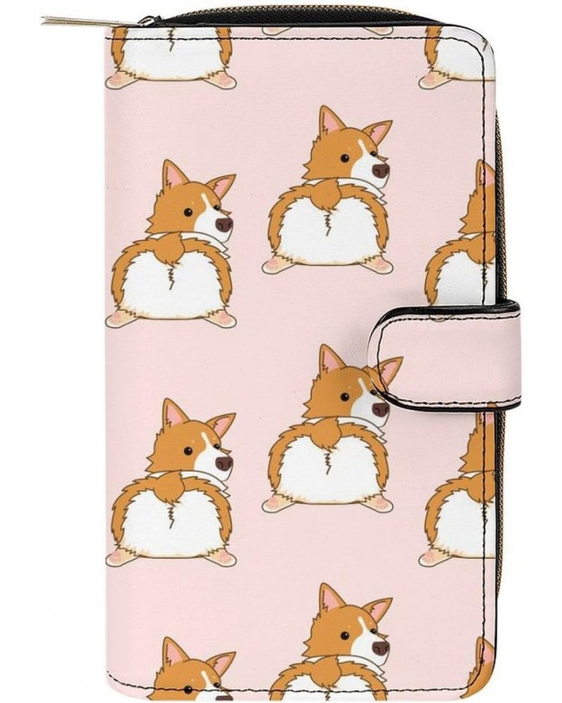 Corgi Fat Ass PU Leather Womens Wallet Large Capacity Zippered Bifold Purse with 12 Card Slot Coin Case $17.39 Wallets