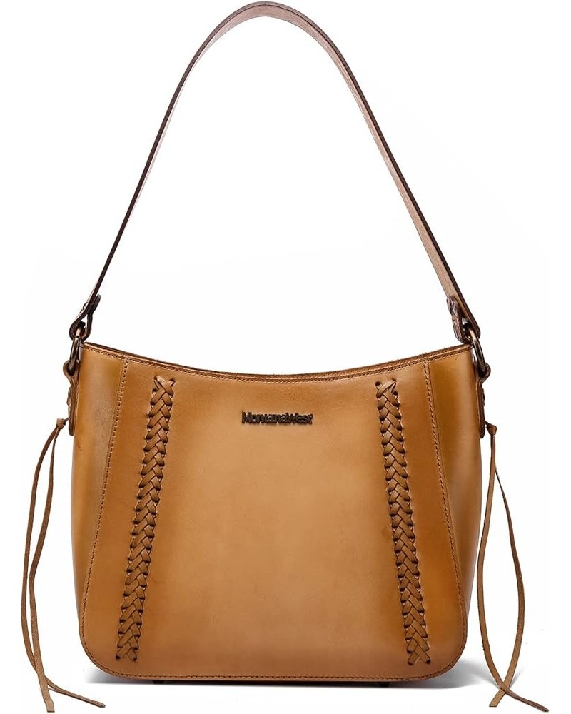 Genuine Leather Purses for Women Hobo Bags with Tooling Handle & Tassels D-khaki $35.28 Totes