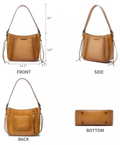 Genuine Leather Purses for Women Hobo Bags with Tooling Handle & Tassels D-khaki $35.28 Totes