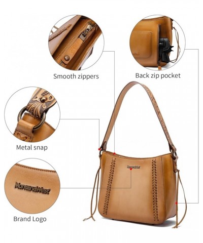 Genuine Leather Purses for Women Hobo Bags with Tooling Handle & Tassels D-khaki $35.28 Totes