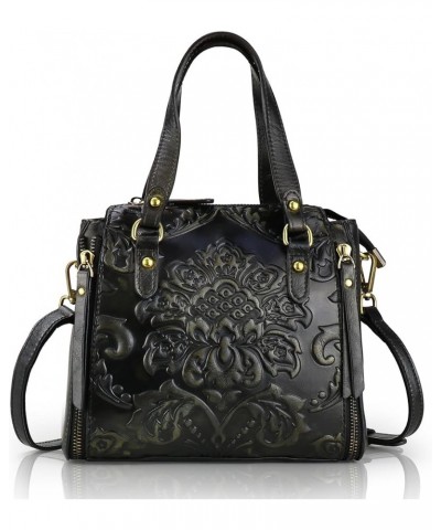 Purse and Handbags for Women Leather Shoulder Tote Handle Medium Satchel Vintage Embossing Rose P2black $34.06 Totes