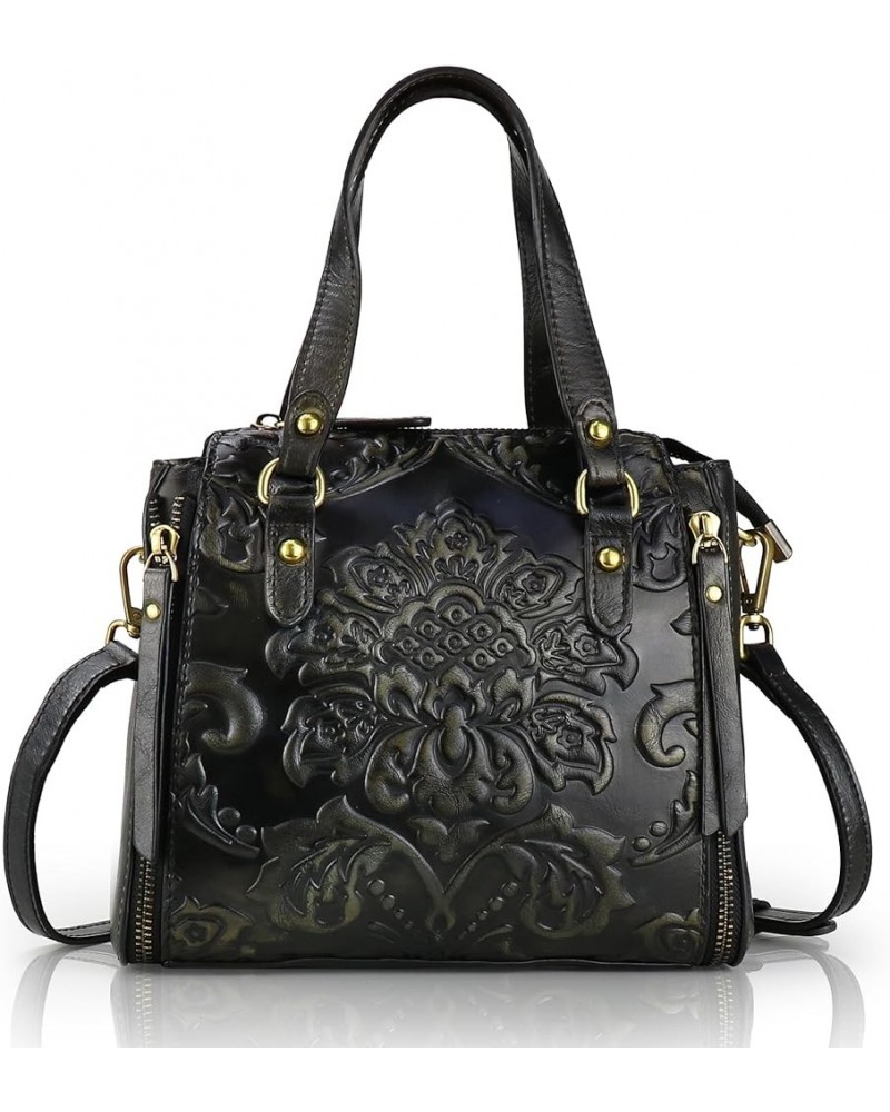 Purse and Handbags for Women Leather Shoulder Tote Handle Medium Satchel Vintage Embossing Rose P2black $34.06 Totes