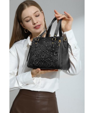 Purse and Handbags for Women Leather Shoulder Tote Handle Medium Satchel Vintage Embossing Rose P2black $34.06 Totes