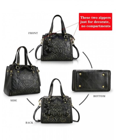 Purse and Handbags for Women Leather Shoulder Tote Handle Medium Satchel Vintage Embossing Rose P2black $34.06 Totes