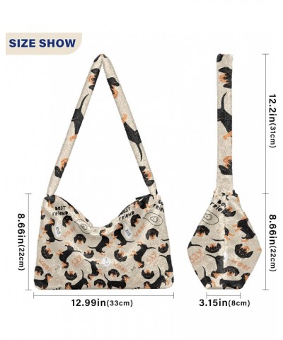 Dachshund Dog Bone Furry Tote Bag for Women Crossbody Bag Crossbody Tote Puffer Tote with Zipper for Fall $9.03 Totes