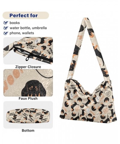 Dachshund Dog Bone Furry Tote Bag for Women Crossbody Bag Crossbody Tote Puffer Tote with Zipper for Fall $9.03 Totes