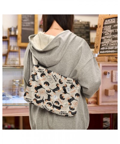 Dachshund Dog Bone Furry Tote Bag for Women Crossbody Bag Crossbody Tote Puffer Tote with Zipper for Fall $9.03 Totes