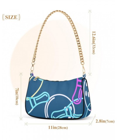 Women Small Shoulder Bag Color-bowling-pins-ball Girl Classic Purse Tote HandBag $21.93 Totes