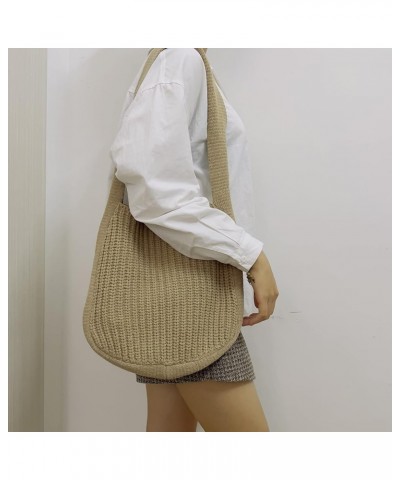 Hobo Knit Crochet Tote Bag for Women Handmade Woven Aesthetic Women's Cute Casual High Capacity Shoulder Handbags Khaki $9.66...