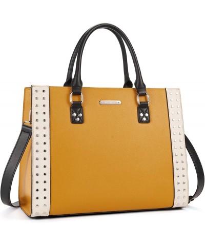 Women Leather Handbag Designer Satchel Purses Top Handle Shoulder Totes Crossbody Bag Z01-yellow With Beige $40.95 Totes