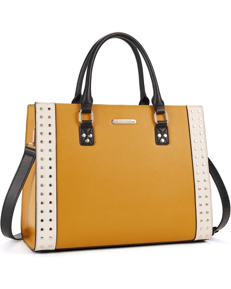 Women Leather Handbag Designer Satchel Purses Top Handle Shoulder Totes Crossbody Bag Z01-yellow With Beige $40.95 Totes