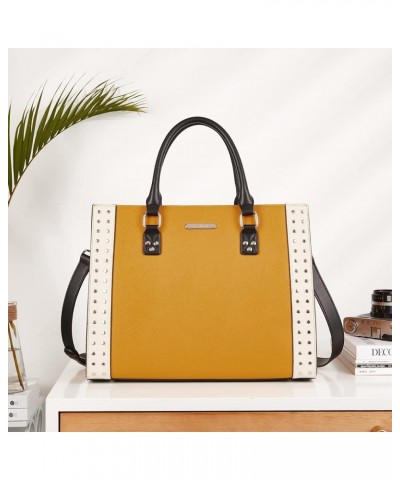 Women Leather Handbag Designer Satchel Purses Top Handle Shoulder Totes Crossbody Bag Z01-yellow With Beige $40.95 Totes