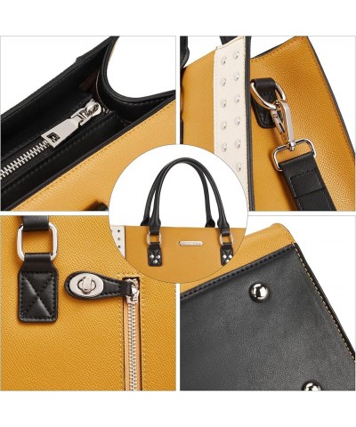 Women Leather Handbag Designer Satchel Purses Top Handle Shoulder Totes Crossbody Bag Z01-yellow With Beige $40.95 Totes