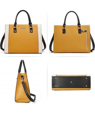 Women Leather Handbag Designer Satchel Purses Top Handle Shoulder Totes Crossbody Bag Z01-yellow With Beige $40.95 Totes