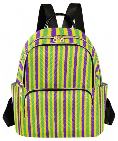 Mardi Gras Women Backpack Purple Green Yellow Stripes Travel Bag Compact Daily Bag Medium $14.25 Backpacks