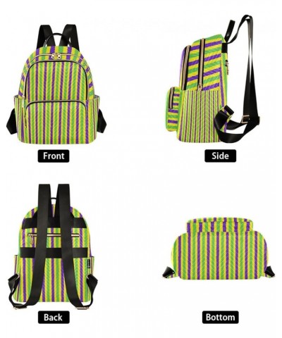 Mardi Gras Women Backpack Purple Green Yellow Stripes Travel Bag Compact Daily Bag Medium $14.25 Backpacks