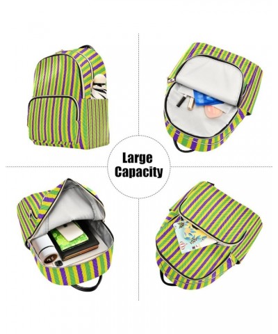 Mardi Gras Women Backpack Purple Green Yellow Stripes Travel Bag Compact Daily Bag Medium $14.25 Backpacks