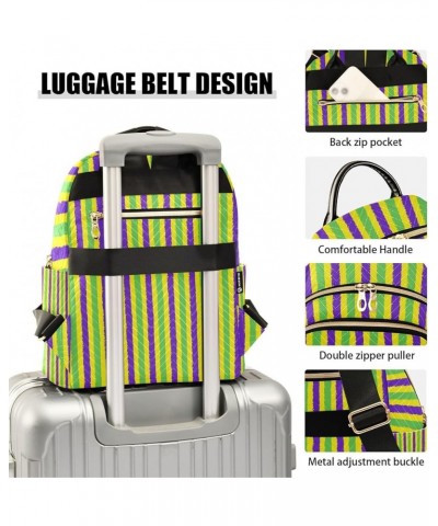 Mardi Gras Women Backpack Purple Green Yellow Stripes Travel Bag Compact Daily Bag Medium $14.25 Backpacks