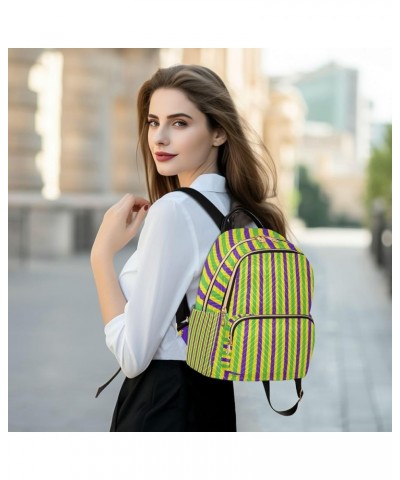 Mardi Gras Women Backpack Purple Green Yellow Stripes Travel Bag Compact Daily Bag Medium $14.25 Backpacks