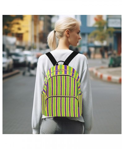 Mardi Gras Women Backpack Purple Green Yellow Stripes Travel Bag Compact Daily Bag Medium $14.25 Backpacks