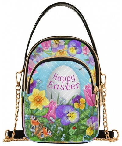 Chain Crossbody Bags for Women Happy Easter Tulip Daffodil Iris Butterfly Quilted Shoulder Crossbody Handbags Travel Cross Bo...