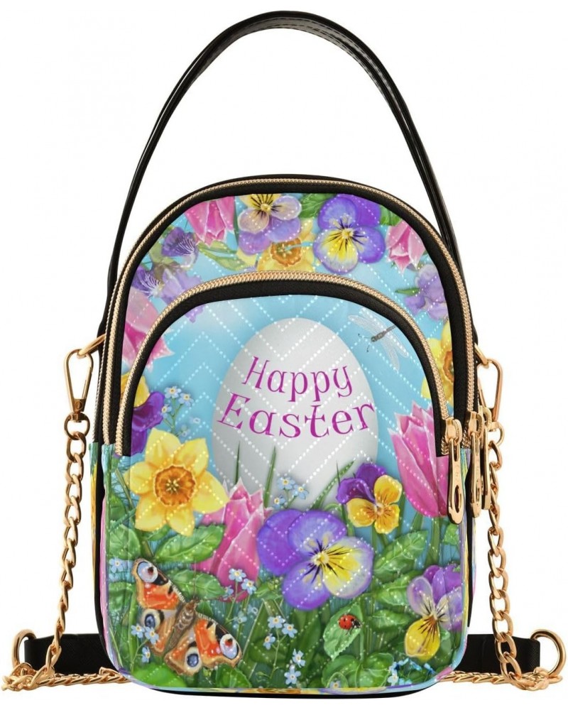 Chain Crossbody Bags for Women Happy Easter Tulip Daffodil Iris Butterfly Quilted Shoulder Crossbody Handbags Travel Cross Bo...