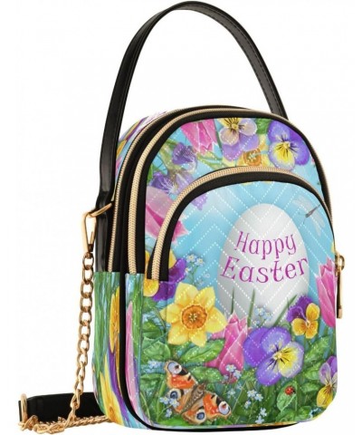 Chain Crossbody Bags for Women Happy Easter Tulip Daffodil Iris Butterfly Quilted Shoulder Crossbody Handbags Travel Cross Bo...