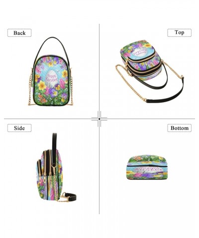 Chain Crossbody Bags for Women Happy Easter Tulip Daffodil Iris Butterfly Quilted Shoulder Crossbody Handbags Travel Cross Bo...