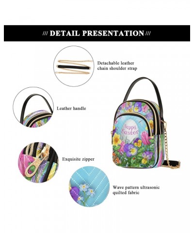 Chain Crossbody Bags for Women Happy Easter Tulip Daffodil Iris Butterfly Quilted Shoulder Crossbody Handbags Travel Cross Bo...