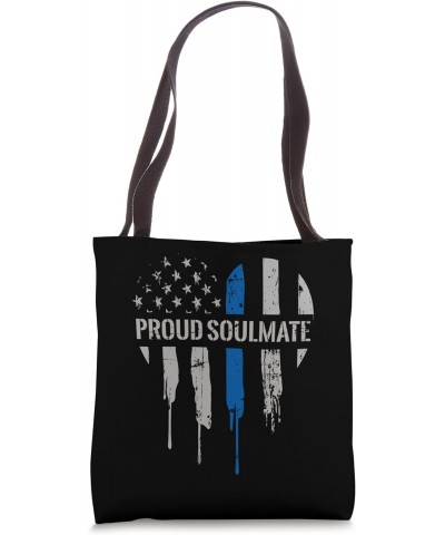 Thin Blue Line American Flag Heart Design for Police Couples Tote Bag $13.88 Totes