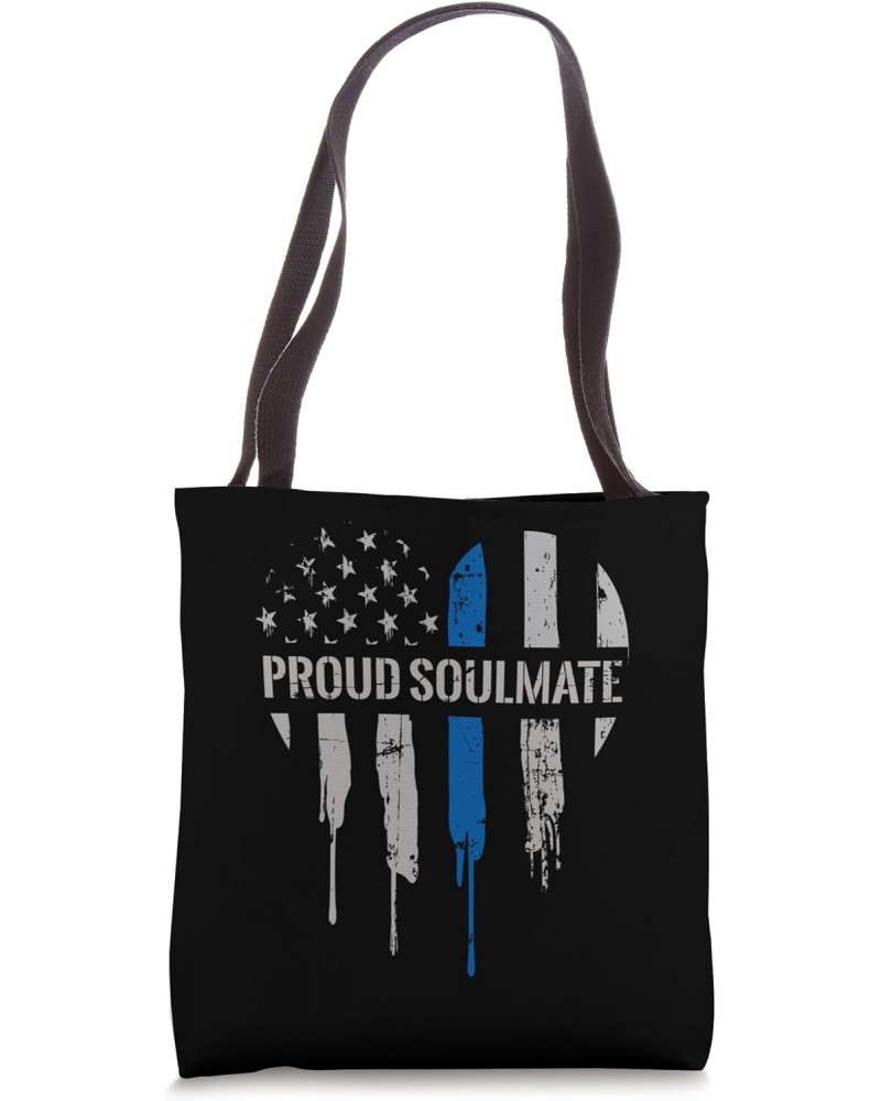 Thin Blue Line American Flag Heart Design for Police Couples Tote Bag $13.88 Totes