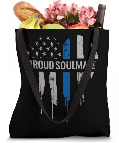 Thin Blue Line American Flag Heart Design for Police Couples Tote Bag $13.88 Totes