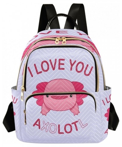 Backpack Purse for Women Valentine's Day Axolotl, Mini Fashion Backpack Love You A Lot Kawaii Lightweight Casual Daypack Shou...