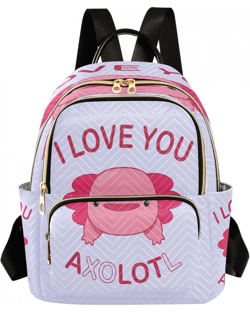 Backpack Purse for Women Valentine's Day Axolotl, Mini Fashion Backpack Love You A Lot Kawaii Lightweight Casual Daypack Shou...