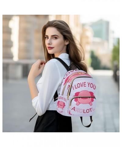 Backpack Purse for Women Valentine's Day Axolotl, Mini Fashion Backpack Love You A Lot Kawaii Lightweight Casual Daypack Shou...