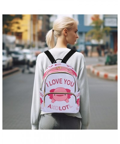 Backpack Purse for Women Valentine's Day Axolotl, Mini Fashion Backpack Love You A Lot Kawaii Lightweight Casual Daypack Shou...