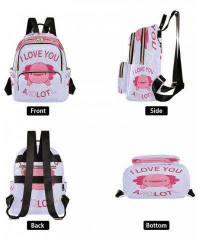 Backpack Purse for Women Valentine's Day Axolotl, Mini Fashion Backpack Love You A Lot Kawaii Lightweight Casual Daypack Shou...