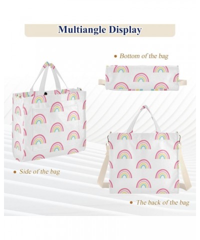 Watercolor Rainbow Corduroy Tote Bag for Women Hobo Crossbody Bag Purse Stylish Shoulder Handbag Messenger Bags, S $11.28 Totes